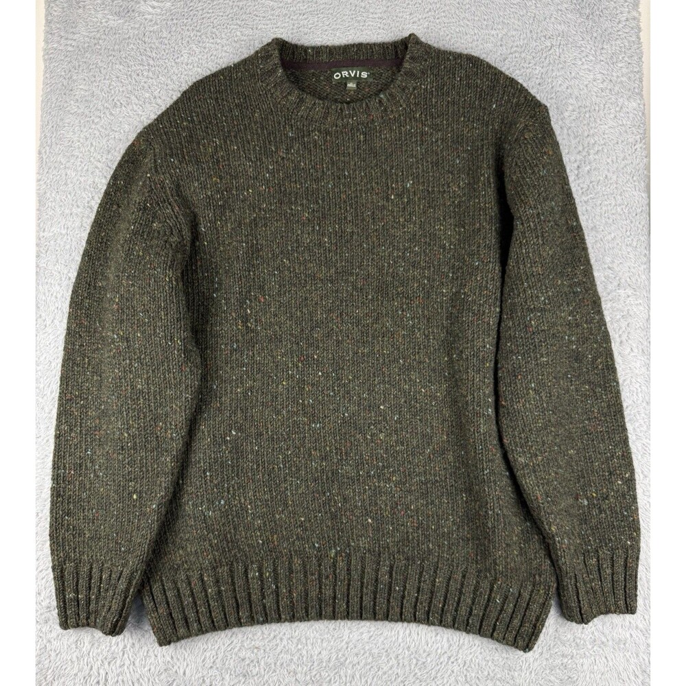 Orvis Donegal Wool Sweater Men’s XL Olive Green Speckled Crewneck Pullover